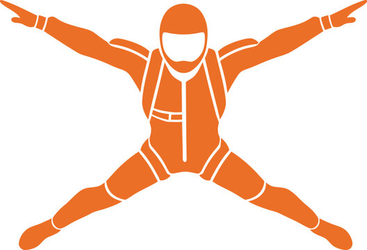 Dynamic orange skydiver in a spread-eagle freefall pose, symbolizing extreme adventure and personal challenge, ideal for sports branding, travel promotions, and motivational content.