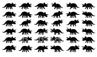 Minimal Triceratops Dinosaur Black Silhouette Vector Set © sobuj