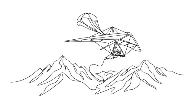 Hang glider with parachute flying over majestic mountain range, adventure sport, freedom and exploration