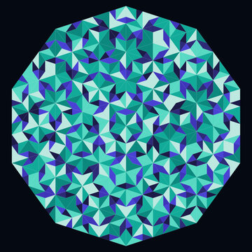 Elegant Penrose Tiling Vector Graphic, Mint and Indigo Geometric Mosaic Exhibiting Algorithmic Decagonal Symmetry