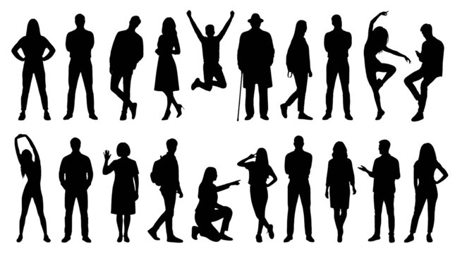 Silhouette people dancing and walking together isolated on transparent background, Vector