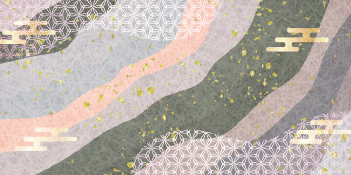 Elegant Japanese traditional wavy pattern background with gold leaf