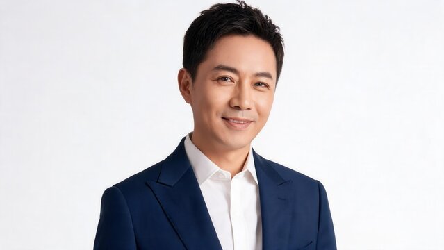 Man in blue suit and white shirt