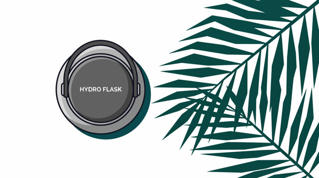 Hydro Flask water bottle with tropical palm leaves on white background