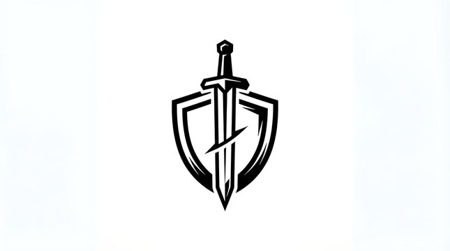 Shield with sword and lightning bolt icon