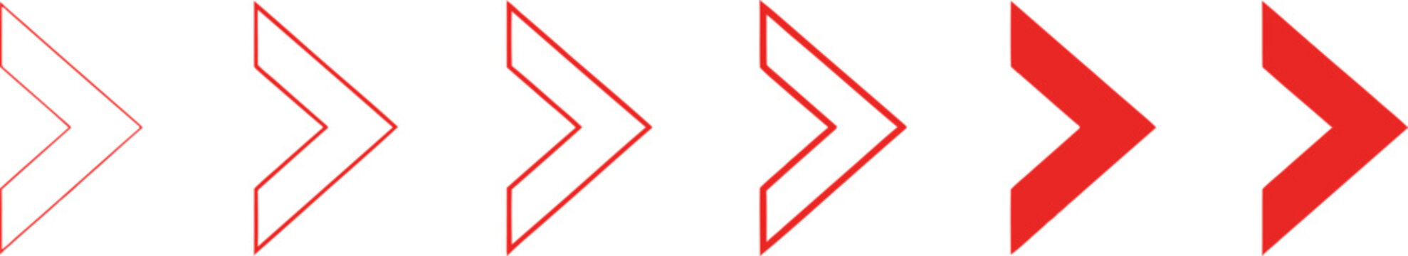 Red chevron arrow icons set in various stroke weights isolated on transparent background.