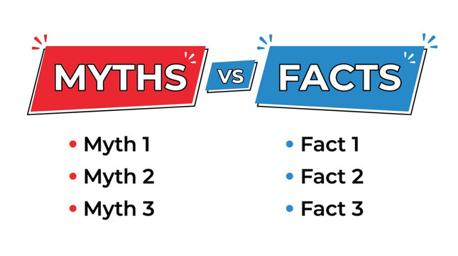 Red and blue graphic comparing myths versus facts using clean text and simple bullet point lists