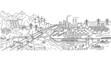 Fototapeta premium Sustainable Energy vs Industrial Power: Nature, City, and Industry Fusion