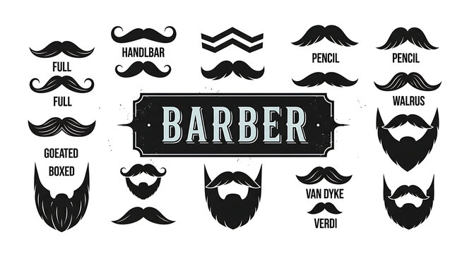 Black mustache icons set with beards