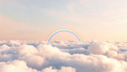 Naklejka premium Rainbow above fluffy clouds in sky