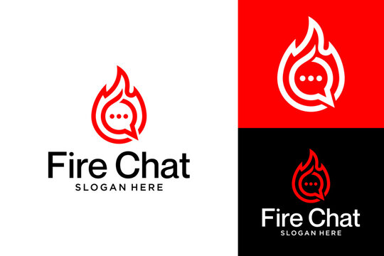 Red Fire Chat Logo Design, Abstract Flame and Speech Bubble Concept for Hot Topics, Messaging App, and Digital Discussion Branding