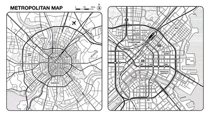 Obraz premium Metropolitan Map: City Grid and Radial Road System