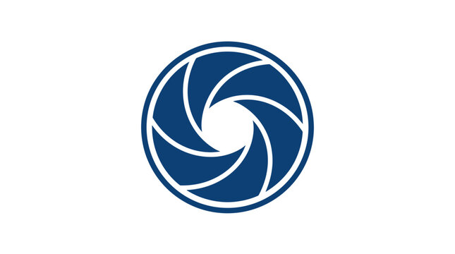 Abstract Blue Aperture Symbol on White Background