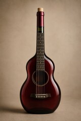 Fototapeta premium Classic Acoustic Guitar Leaning Against Neutral Background Minimalist Composition