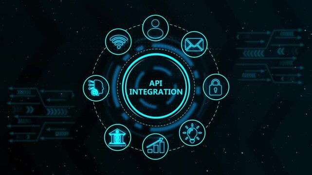 Api integration concept with digital and network connectivity motion software development