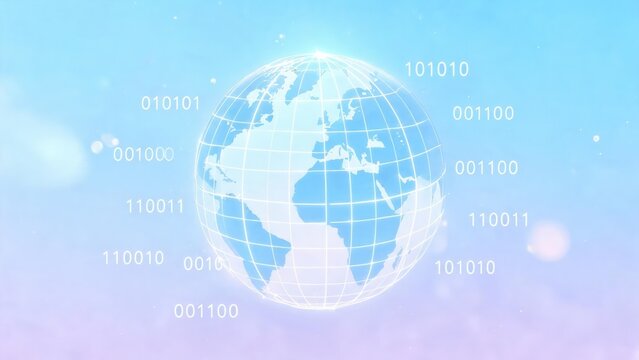 Globe with binary code on gradient background