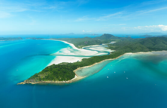 Aeriel view of Whitehaven Beach on the Great Barrier Reef, Australia.
