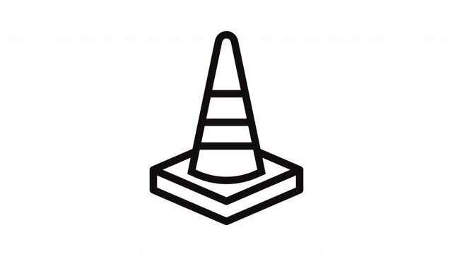 Traffic Cone Line Art Icon Looping Animation for Road Construction and Safety Concepts