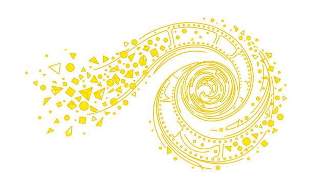 Abstract Golden Swirl with Geometric Shapes and Particles