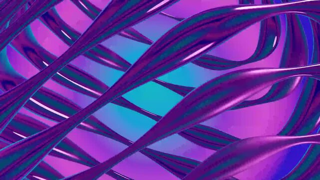 4K Flowing Metallic Purple Teal Ribbons Abstract Fluid Motion Background Loop