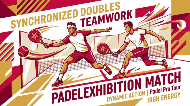 Dynamic Padle Tennis Doubles Match Synchronized Teamwork In Action Vibrant Motion Graphics