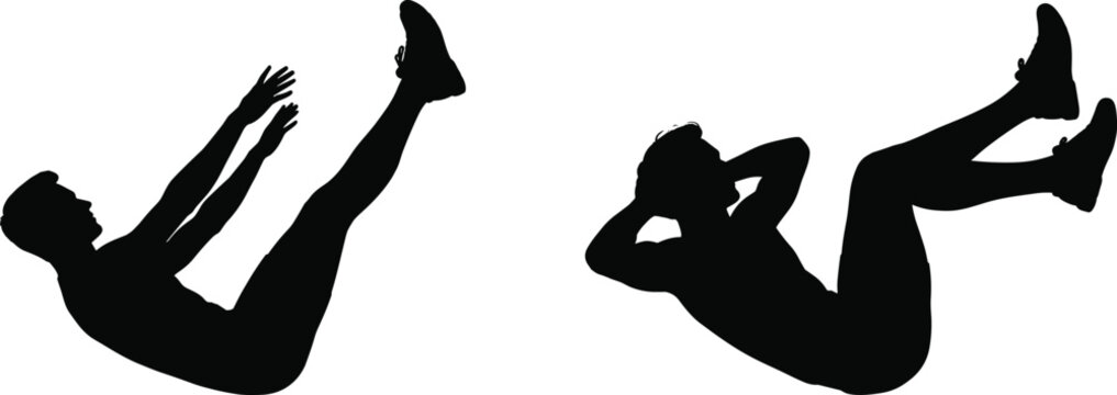 Core Exercise Silhouettes Performing Abdominal Workout Isolated on White Background Fitness Training Concept