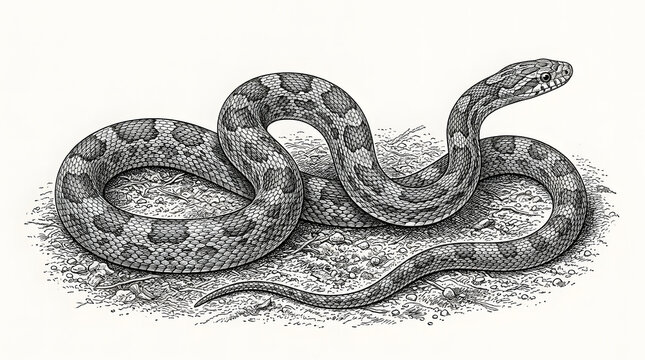 Elegant Corn Snake Realistic Black and White Illustration