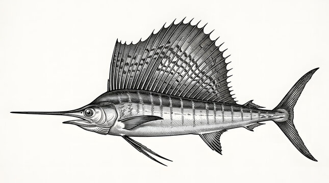 Vintage Engraving Sailfish Illustration
