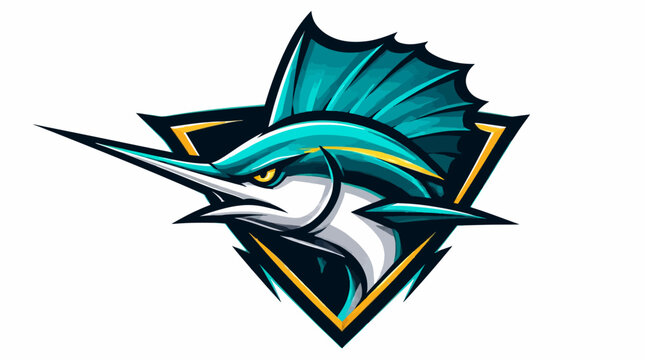 Marlin Fish Emblem Logo Design.