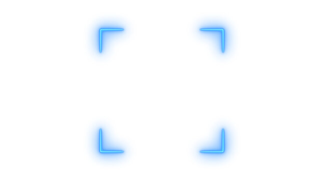 Glowing neon focus frame icon isolated on transparent background. Camera viewfinder. Scanner target. Capture corners. Digital framing. Target symbol.