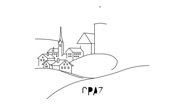 Minimalist line art shows Graz skyline