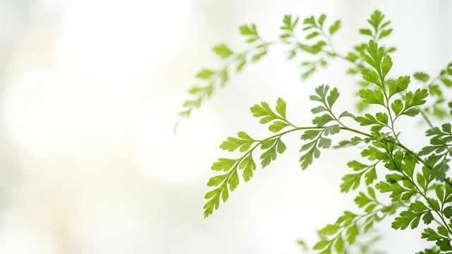 Close up of green fern leaves against bright white background