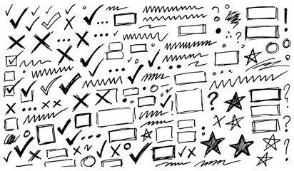 Hand drawn checklist signs and scribbles collection with checklist scribbles checkmarks sketches handwritten © Gopal_Ray
