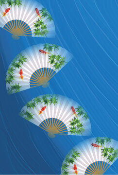 Floating Japanese Folding Fans with Goldfish and Maple Leaves
