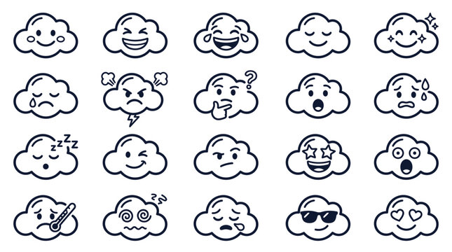 Cloud Emoji Faces Collection - Various Emotions and Expressions
