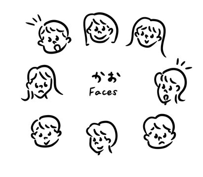 色んな表情のアイコンイラスト(線画) Face expressions-line drawing