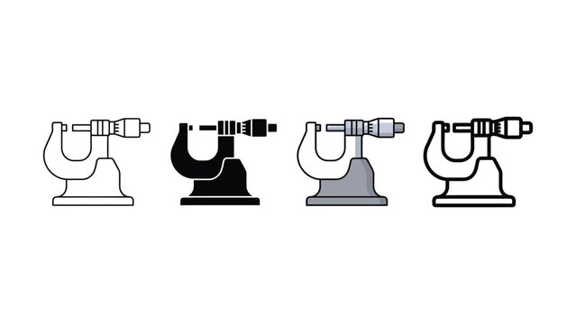 Collection of four micrometer instruments in different illustration styles for measuring small objects