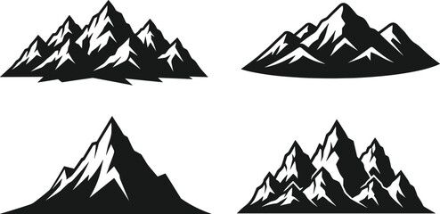 Fototapeta premium Mountain range vector illustration, jagged peaks, snow capped summits, outdoor adventure design, black and white landscape art, graphic logo inspiration