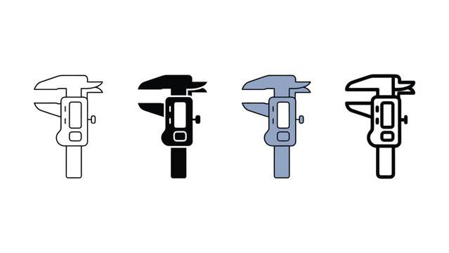 Four different styles of digital calipers isolated on a white background