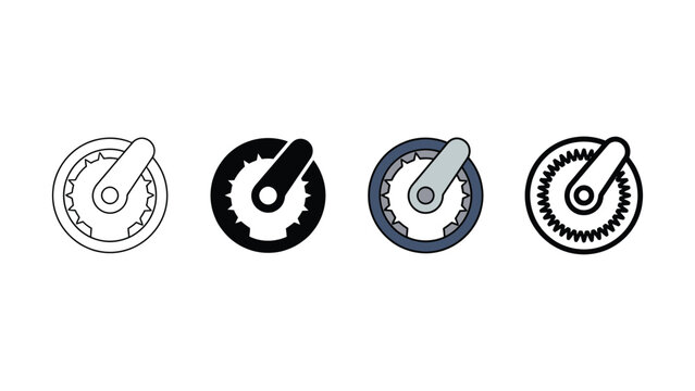 Four variations of a bicycle pedal crank arm and chainring graphic icon
