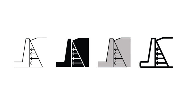 Illustrations depicting soil pressure distribution on retaining walls for structural engineering analysis