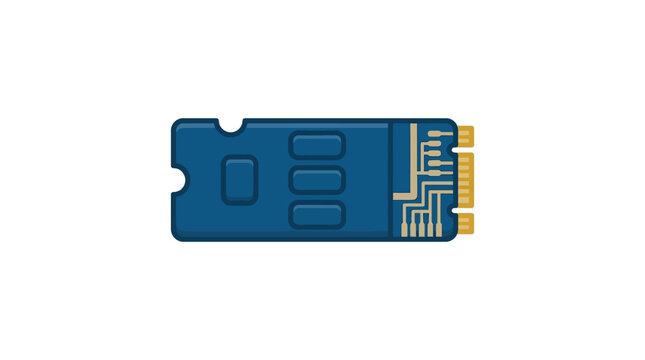 A detailed illustration of a blue M.2 NVMe solid state drive storage component.