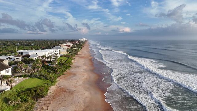 Gorgeous morning with waves breaking along Ormond Beach in Volusia County, Florida