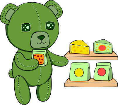 Green Teddy Bear Holding Food Pack