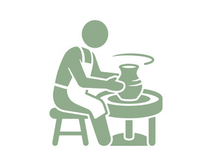 Fototapeta premium Icon handmade pottery. The art of creating ceramic vessels. Pottery shaping on a wheel. Forming the intended shape. A sculpture made by hand. Silhouette on a white space. Isolated 