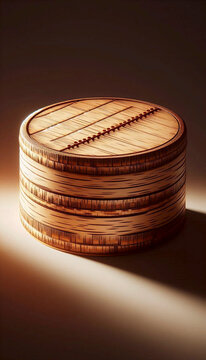 A beautifully composed close-up of a traditional Russian bark container, a tues, made from birch bark, showcasing its natural texture and simple, elegant form, Ai generated image