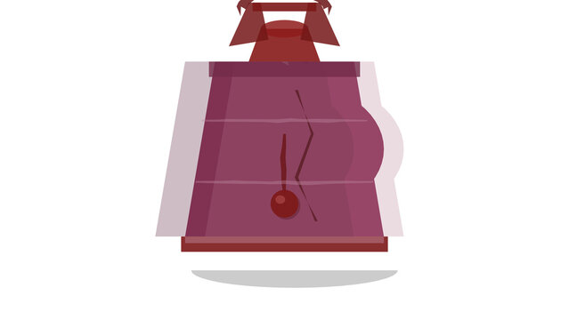 Vintage red alarm clock with pendulum and transparent face, isolated on transparent background