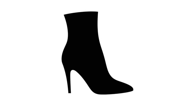 Ankle boot with a high stiletto heel is presented as a sleek black silhouette on a white background.