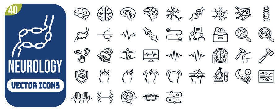 Neurology line editable icon set. Editable stroke. Vector illustration.