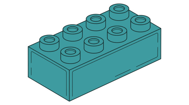 Un singolo mattoncino da costruzione in plastica color verde acqua isolato su sfondo bianco, rappresentato con uno stile grafico vettoriale pulito e minimalista.